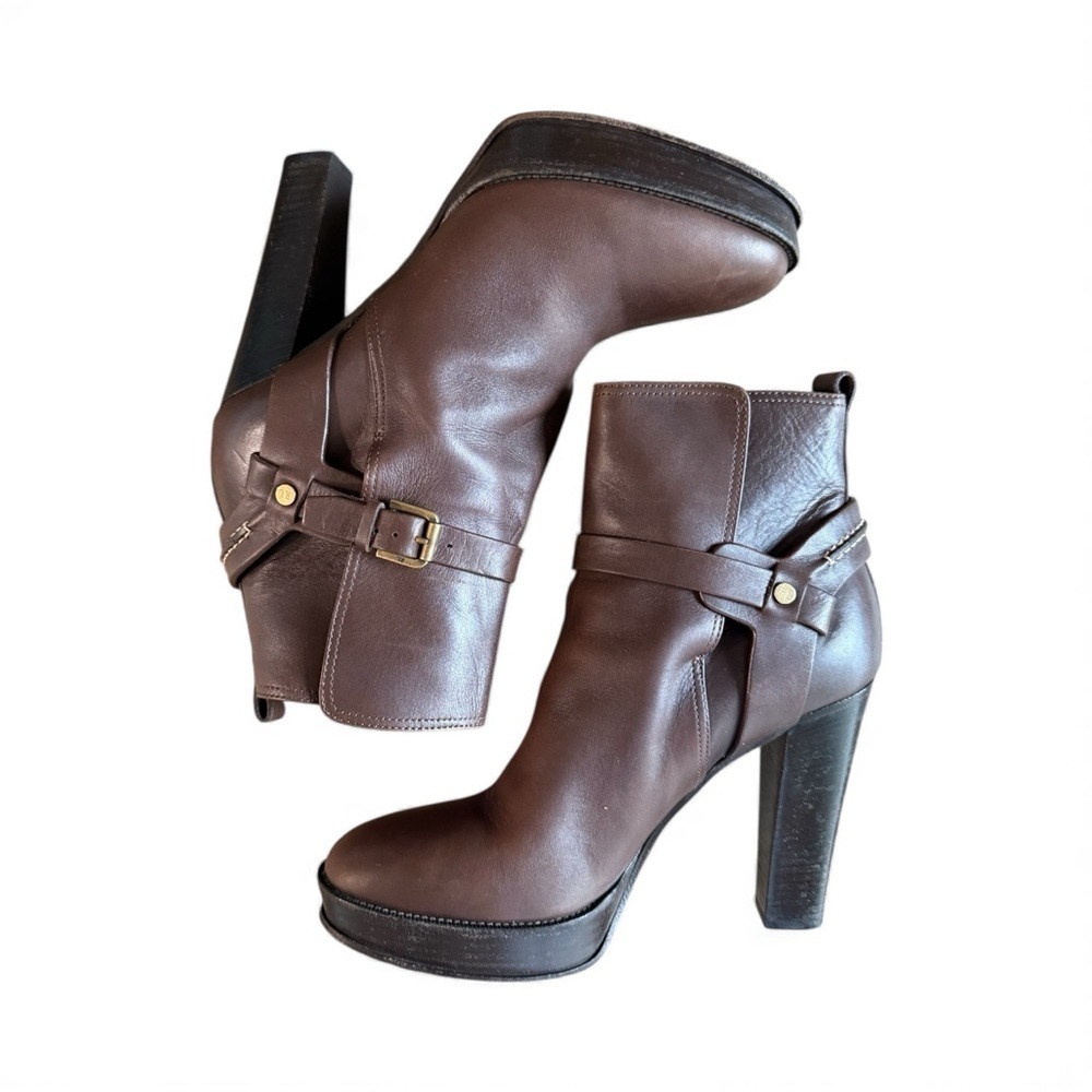 Ralph Lauren Collection Brown Leather Platform Ankle Boots Size 9M Italy - Picture 3 of 14